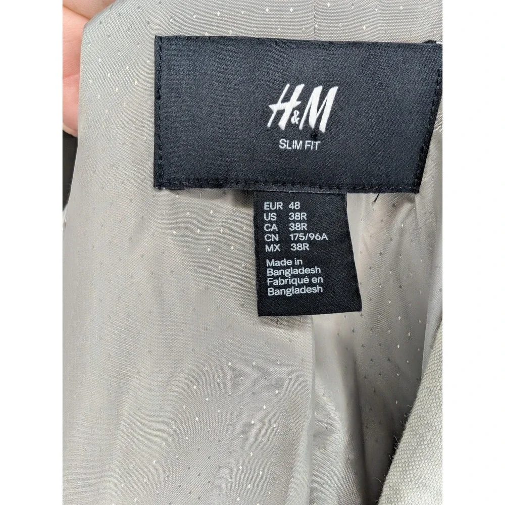 H&M Slim Fit Light Beige Linen Jacket Blazer Size 38R Coastal Beach Sport Coat